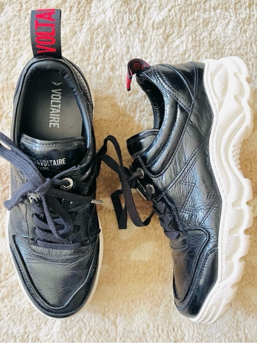 Zadig & Voltaire Women's Blaze Crush Patent
Leather Platform Sneaker Black Sz 41